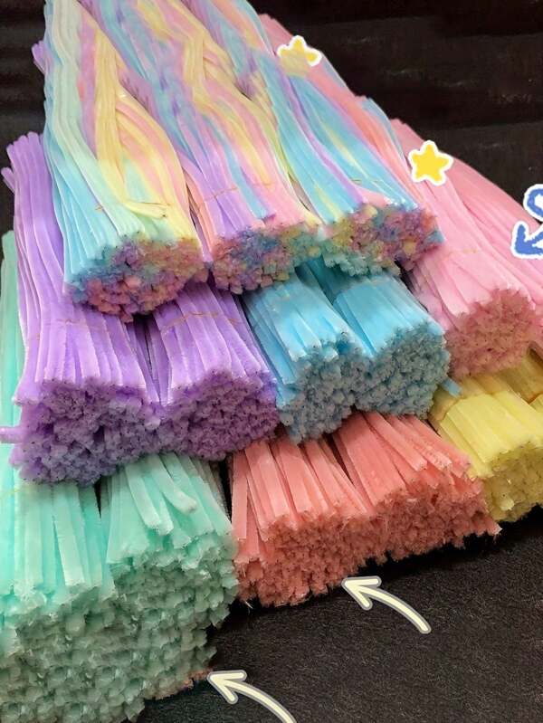 200 Stücke/Packung sortierte farbige Pfeifenputzer DIY Handwerkskunststoffe für Kinder, Makronenfarben