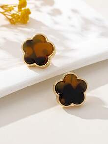2 对时尚优雅的金属彩色豹纹、三叶草和花朵耳钉，女士休闲配饰，情人节、婚礼季珠宝时尚礼物 - 彩色 - 查看 16