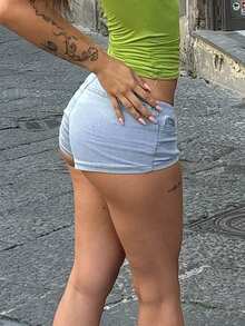 Pantalones cortos vaqueros azules de talle bajo para mujer en verano, shorts vaqueros para mujer - Azul - Ver 3