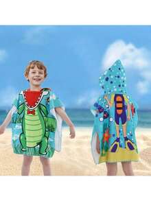 2pcs Kids Boys Hooded Beach Towels, Cartoon Print Soft Microfiber Bath Capes, Suitable For Swimming - Multicolor - View 10