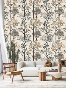 (44.5*100cm) Peel And Stick Wallpaper - Vinyl Material, Decorative Self-Adhesive Wallpaper For Home Improvement, Artistic Wall - Indoor Wallpaper, Vintage Tree Pattern Suitable For Bedroom, Living Room, Kitchen - Multicolor - View 11