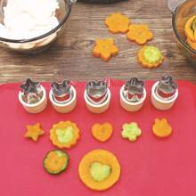 5pcs/10pcs Stainless Steel Vegetable & Fruit Shaped Cookie Cutter Molds, Flower Design Cutter, Adorable Fruit Salad Shaper, Mini Baking Cookies Mold, Fruit Slicer, Embossing Mold For Dumplings, Biscuits, Veggies Flower Cutting Tool
