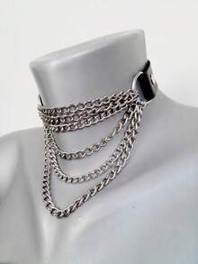 1 chiếc vòng cổ thời trang bằng da PU có khoen tròn hình chữ O dành cho váy dự tiệc, phụ kiện choker dành cho nữ - màu đen - Xem 12