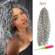 3Pcs Jessica Synthetic Hair Deep Wave Twist Crochet Hair Braid Afro Curl Ombre Blonde Pink Deep Wavy Braiding Hair Extension ForWomen - Multicolor - View 24