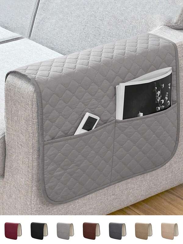 1 pièce Housse de bras de canapé avec poches, couleur unie, housse de bras de canapé anti-salissure, sac de rangement suspendu pour téléphone portable de la télécommande