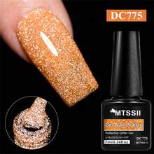 Mtssii 7ml Fluorescent Orange Reflective Nail Gel Polish Sparkling Shining Glitter Neon Color Nail Supplies Semi Permanent Soak Off UV Gel Varnish Sparkle Effect Nail Art Manicure - 彩色 - 查看 1