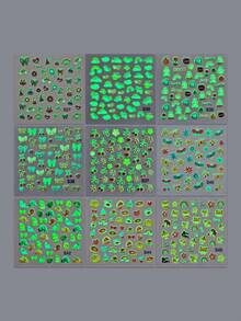 9 张 Dar 胶水指甲贴纸，适合女士和小女孩 - 9 张 3D 自粘式 DIY 美甲装饰套装，包括独角兽、蝴蝶、樱桃恐龙指甲贴花，适合女士、儿童和女孩美甲用品 - 彩色 - 查看 7