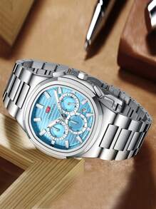 MINIFOCUS 1 Stück Mode Business Quarz Uhr für Herren mit leuchtenden Zeigern, multifunktionalen kleinen Zifferblättern, Kalender, Edelstahl Armband, Luxus Herren Uhr von Topmarke, mit Geschenkbox