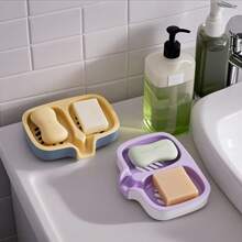 1pc Deluxe Dual-Layer Candy-Color Soap Dish, Self-Draining Design, Easy To Clean, No Suction Cup Needed, Keeps Soap Dry, Minimalist Style, Fits Various Sizes Of Soap, Suitable For Vanity, Bathroom