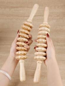 RANCAI Wood Therapy Massage Roller Tools,Manual Massage Roller Stick For Body Sculpting,Lymphatic Drainage,Cellulite Massage & Wooden Muscle Roller Stick For Waist And Thigh, Stomach Rolling - Beige - View 1