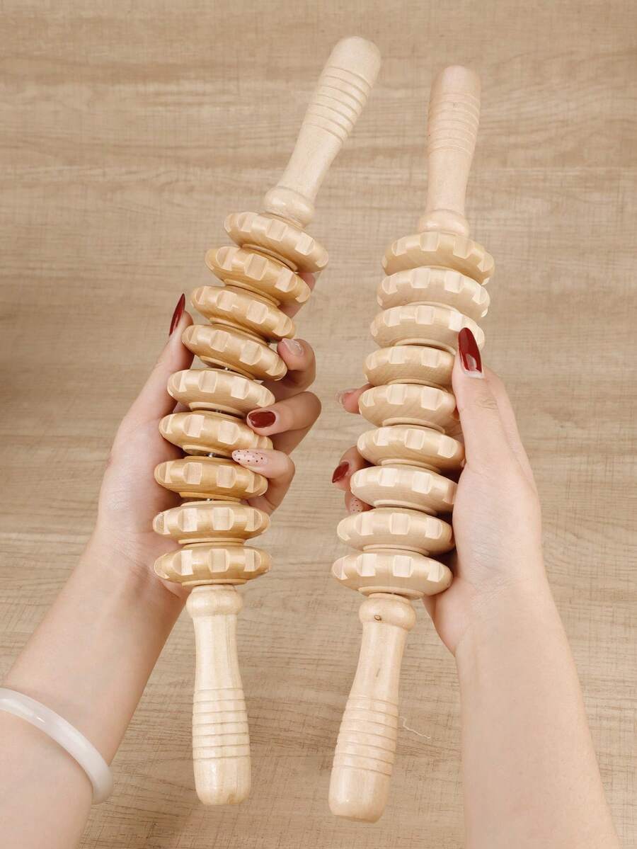 RANCAI Wood Therapy Massage Roller Tools,Manual Massage Roller Stick For Body Sculpting,Lymphatic Drainage,Cellulite Massage & Wooden Muscle Roller Stick For Waist And Thigh, Stomach Rolling - Beige - View 1