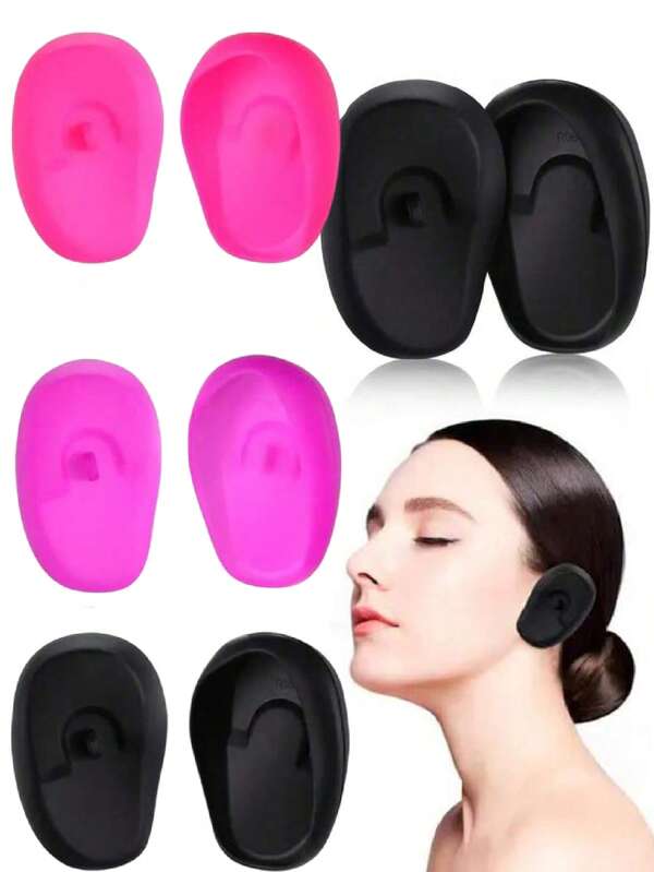 4 pares - Protectores de oídos de plástico para coloración del cabello en salón, orejeras para ducha en casa. Protectores de silicona para coloración del cabello, adecuados para uso personal en el hogar y comercial en salones de belleza, herramientas de peluquería, productos de cabello y accesorios para salones de barbería, artículos de aseo personal y viaje