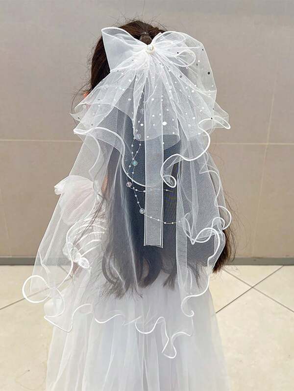1 pièce Accessoire pour cheveux avec long voile de princesse et couronne pour enfants filles, pour cérémonie de mariage