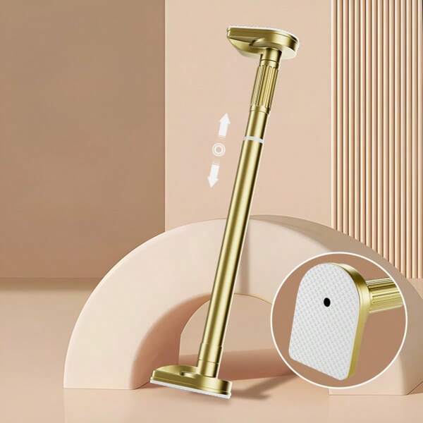 Adjustable Gold Tension Rod - Stainless Steel Material, Plastic End Caps, No Drilling Installation, Suitable For Shower Curtains, Curtains, Clothes Storage And Balcony Clothesline, Multiple Sizes Available