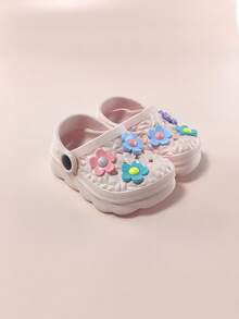 2025夏季新款包头洞穴凉拖鞋可爱小花居家浴室休闲女童洞穴鞋户外沙滩外套凉拖 - 粉色 - 查看 4