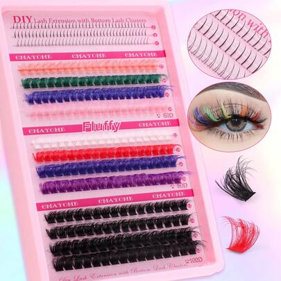 336/352簇，蓬松D型单根睫毛簇，多种类型，超浓密，3种款式。睫毛簇，下睫毛，下睫毛，60D+80D+100D睫毛簇，彩色睫毛，浓密效果显著，自然妆效，轻盈，超柔软，超轻盈。可重复使用的单节假睫毛，居家或日常自用，以及婚礼、约会、派对、旅行和春季活动。