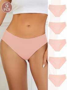 5 piezas de Braguitas de bikini con acabado de puntilla sexy, ropa interior cómoda y transpirable, bragas de unicolor, ropa interior femenina y esenciales de lencería para uso diario