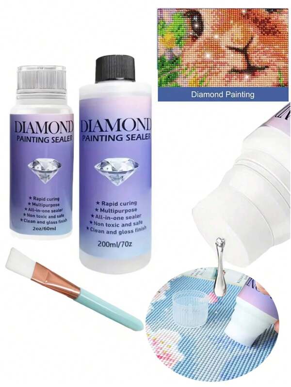DIY Diamond Painting Glue Sealant Set Kit, Increase The Gloss Of Diamond Painting, Suitable For Various DIY Handicrafts Such As Mosaic Embroidery Puzzles, Brightening Agent To Prevent Diamond Falling And Anti-Falling Diamond Art Glue Sealant