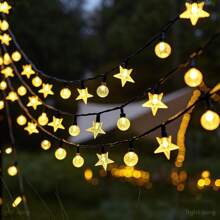 1 Pack LED Solar String Lights, Outdoor Crystal Globe Lights, Solar-Powered Colorful Fairy Lights, Bubble Ball Lights, Star Lights, Decorative Lighting For Garden, Lawn, Patio, Courtyard, Balcony, Fence, Porch, Trees, Tent, Camping