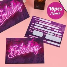 16pcs Neon Graffiti Party Invitation Cards - Lively Night Theme, Birthday & School Event Decorations, German Text, Cartoon Design, No Assembly Required, Birthday Party Decor
