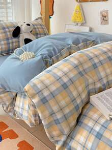 4 件套（1 件羽绒被套 + 1 件床笠 + 2 件枕套）印花床上用品套件，360 度防滑设计，不含光学增白剂，透气、吸湿排汗、柔软、防褪色、抗菌、温暖床上用品套件，适用于卧室、客房、宿舍、家庭、所有季节