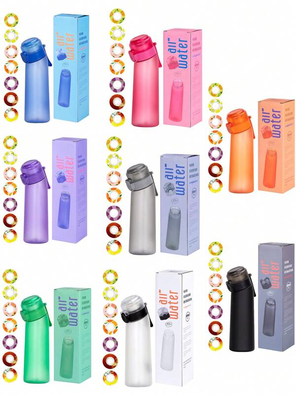 1 Peça Garrafa de Água Esportiva com 1 Cápsula de Sabor Aleatória, Garrafa de Plástico com Cápsulas de Sabor com Fragância, 0 Açúcar, Copo de Água para Esportes e Viagens ao ar Livre