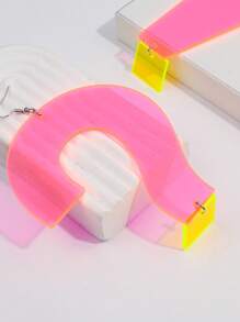1 Pair Stylish Acrylic Neon Color Oversize Question Mark & Exclamation Point Pendant Earrings, Suitable For Women Party Wear
