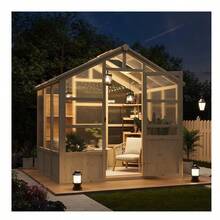 Greenhouse Kit For Outdoor, Wood Frame & Adjustable Ven,Thick Polycarbonate Panel Wooden Walk-In Green House With Lockable Door And Adjustable Roof Vent - Khaki T-shirt - View 2