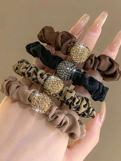 4pcs/Set 6cm Women's Solid Color Casual Polyester Elegant Scrunchies, Suitable For Leisure And Party Hair Ties Scrunchy Hair Ties Ponytail Head Accessories