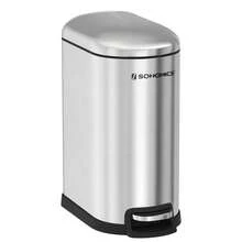 SONGMICS Bathroom Bin, 10L Small Bin With Lid, Pedal Toilet Bin, Slim For Small Spaces, Steel, Soft Close, Metallic Silver - 銀色 - 查看 8