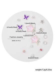 14pcs/Set Cute Faux Pearl, Glass, Rhinestone Butterfly, Pentagon, Star Shaped Earring Set, Suitable For Women, Daily Wear And Gift