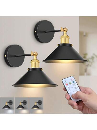 Gold/Black Battery Powered Wand Light, Retro Verlichting Fixture Farmho Wireless Piece Set, Remote Control Adjustable, Bedroom Industrial Corridors view 2