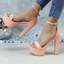Sandalias de tacón para mujer, elegantes tacones altos con tiras y correa en el tobillo para bodas, fiestas, uso diario Sandalias para mujer - RUBOR - Ver 1
