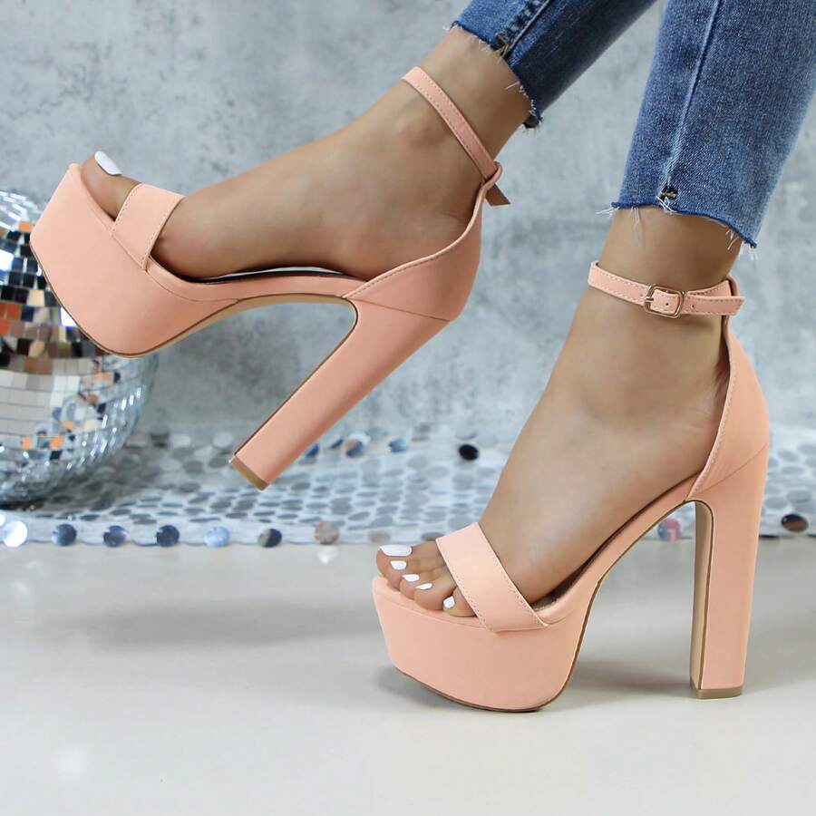 Sandalias de tacón para mujer, elegantes tacones altos con tiras y correa en el tobillo para bodas, fiestas, uso diario Sandalias para mujer - RUBOR - Ver 1