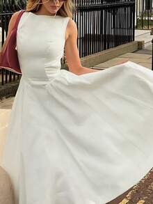 Women's Summer Elegant Waist Backless Sleeveless Long Dress - White - View 5