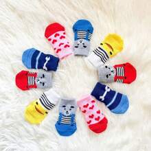 1 Pair Of Cute Cartoon Mixed Color Pet Socks, Comfortable Pet Shoes, Anti Slip Cat And Dog Shoes, All Season Indoor Cat And Dog Paw Protection Covers, Who Is The Most Fashionable Today? So Handsome~(Random One Size Fits All)