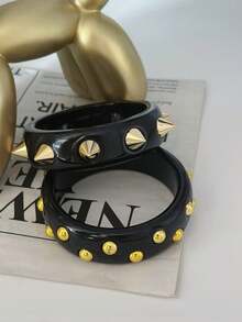 1 件朋克小众独特铆钉摇滚音乐节手链配饰 - 黑色 - 查看 6