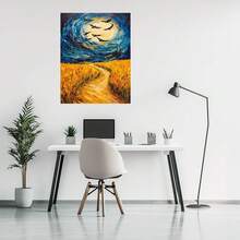1 PCS Framed Wheatfield, Crows, Sky Themed Canvas Art For Bathroom,Waterproof Framed Canvas For Living Room, Bedroom, Office With Hanging Kit  (Wrapped Canvas) - Blue - View 2