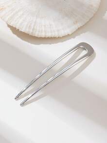 1个金属合金U型光滑新娘发夹，优雅欧式发饰，适用于盘发，发夹，发髻固定器，发饰，发型设计发夹，学生用品，发饰，头部饰品，女士发饰 - 銀色 - 查看 4