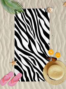 1pc Ultra Soft Zebra Print Pattern Microfiber Beach Towel, Home Decor, Suitable For Beach, Swimming Pool, Camping And Travel, Exceptionally Comfortable