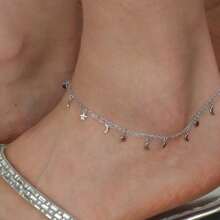 قطعة واحدة سوار كاحل من الفضة الإسترليني عيار 925 مزين بنجمة وعناصر قمرية رومانسية، سوار كاحل شاطئي جذاب للنساء، يأتي في علبة هدايا أنيقة، مناسب للارتداء اليومي، والإجازات، وأعياد الميلاد، وهدايا الحفلات