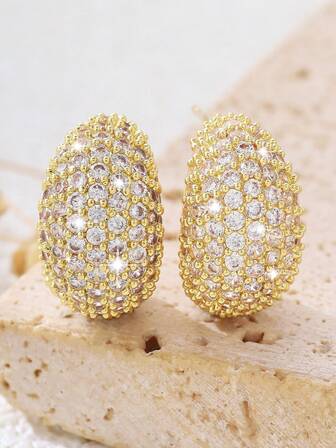 1 Paio di orecchini di lusso glamour con design a goccia d'acqua dorata, impreziositi da scintillanti zirconi cubici, adatti per uso quotidiano, per il pendolarismo e come regalo di compleanno perfetto per la tua migliore amica