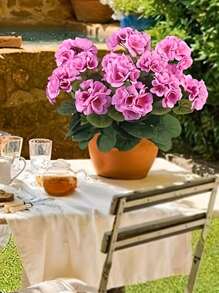 Geranios artificiales - Flores rosas realistas y hojas verdes. Para decoración tanto interior como exterior. Para decoración de bodas, jardines, porches, terrazas, cajas de ventana y macetas colgantes. Exhibiciones estacionales, resistentes a los rayos UV.