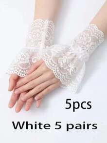 5/3/1 双女士蕾丝花镂空袖口、假袖装饰、腕套、露指手套、新娘手套、派对礼服配饰 - 白色 - 查看 17
