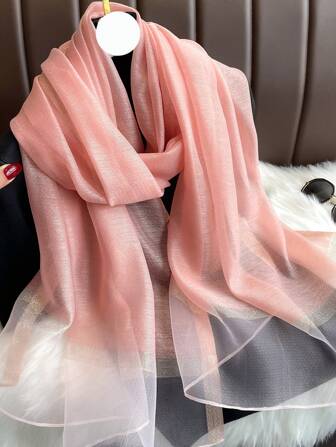 1 PC Korean Style Gold Wire Sequin Imitation Silk Satin Sunscreen Luxury Brand Spring And Summer Large Long Pashmina Women Scarf Solid Color Shawl Wraps For Warmth And Neck Protection Hijab Lady Beach Fashion Female Bandana Cover Echarpe New Decoration , Suitable For Daily Wear.