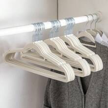 10pcs High Quality Flocked Hangers, Slip-Proof, Thin, Dry/Wet Use, Closet Organizer, Home Storage, Green, Beige, And Pink Colors, Essential Summer Home Items