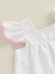 Baby Girl Summer Clothes Stripe Print Flying Sleeve Square Neck Tank Tops Ruffled Shorts Outfit - White - View 7