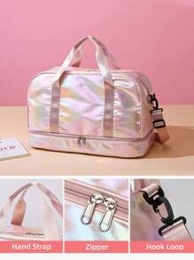 Sac de sport iridescent brillant, avec compartiment à chaussures et poches de rangement humide/sec pour femmes et hommes. Sac de voyage fourre-tout de grande capacité pour femmes