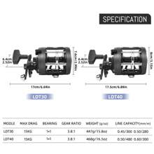 BILLINGS Trolling Fishing Reel Round Baitcasting Reel With 15KG Max Drag Smooth 3.8:1 Gear Ratio Conventional Reel For Catfish Bass Pike Musky Suitable For Saltwater & Freshwater Fishing