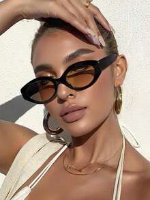 1 PC Women's Acrylic Casual Retro Oval Fashion Black Eyeglasses Suitable For Summner Holiday Outing And Daily Life Outfits With Beach Accessories For Women Vintage Glasses Shades Vacation Outfits Women For Summer Beach Vacation,Outdoor,Travel - Màu nâu - Xem 1